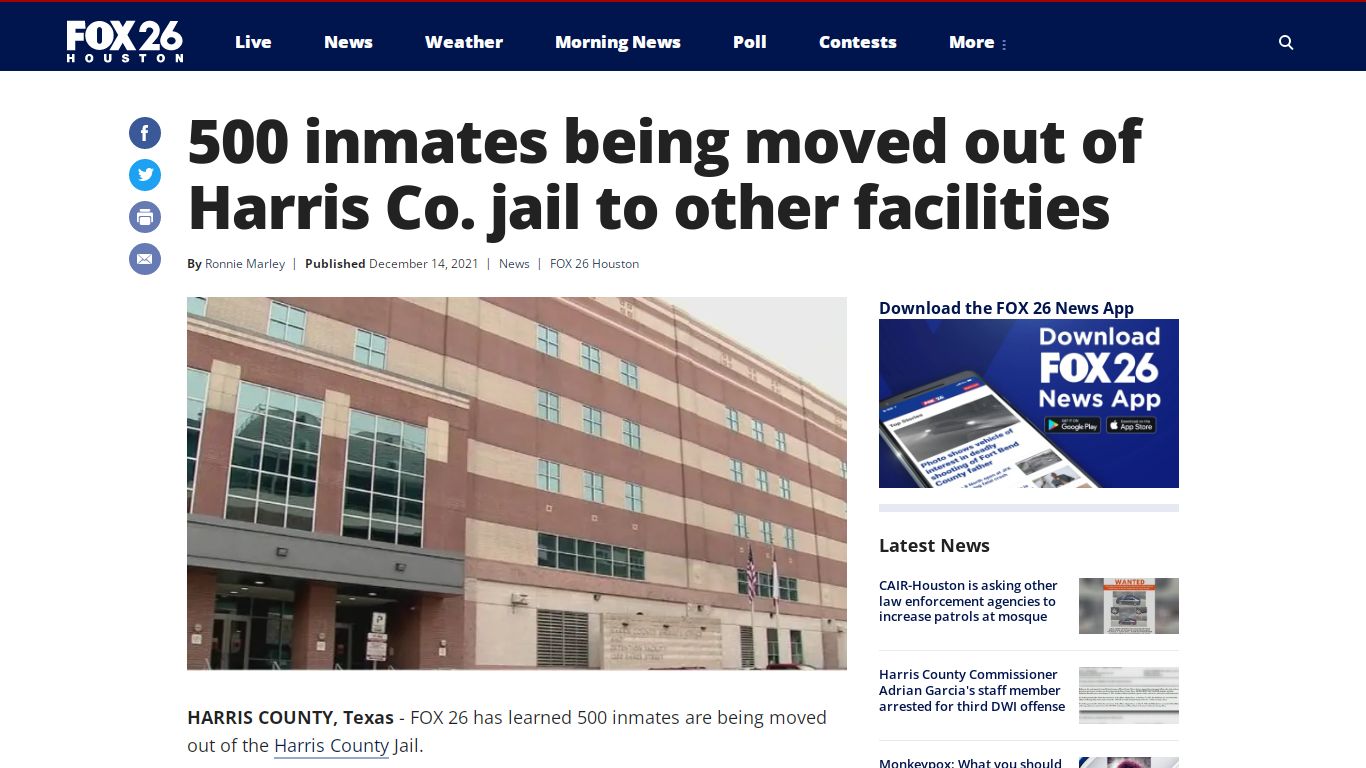 500 inmates being moved out of Harris Co. jail to other ...